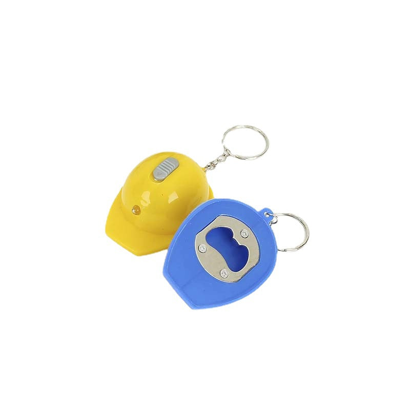 Wholesale Helmet Safety Helmet Beer Bottle Opener LED Light Printable Logo Keychain